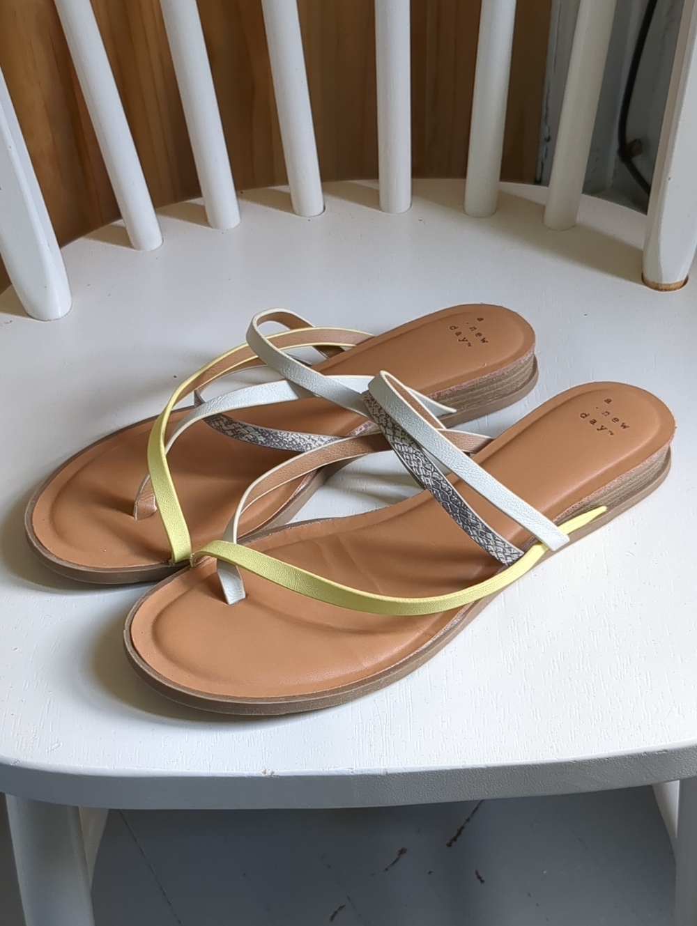 A new day Women's Strappy Slide Sandals in Yellow and White. Size 9